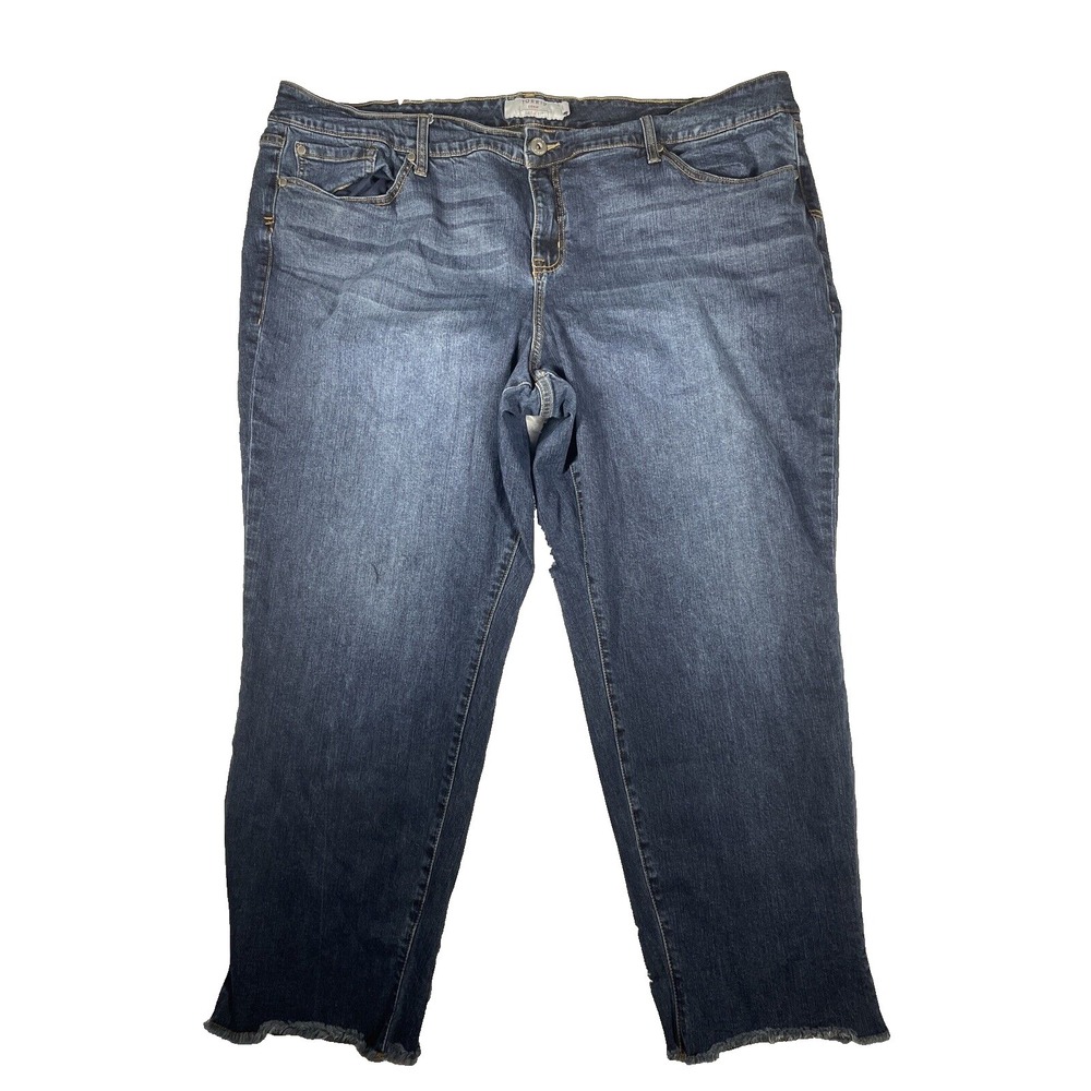 Torrid Jeans Women's SZ 26 44"x27" Boyfriend Raw Hem Comfort Stretch Blue
